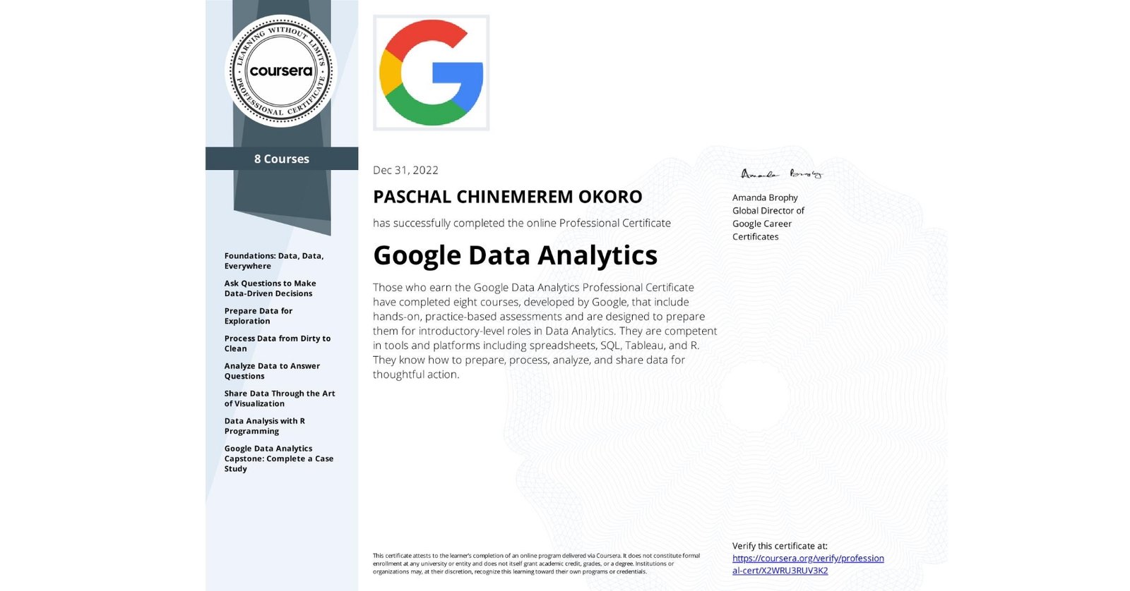 Google Data Analytics Professional Certificate