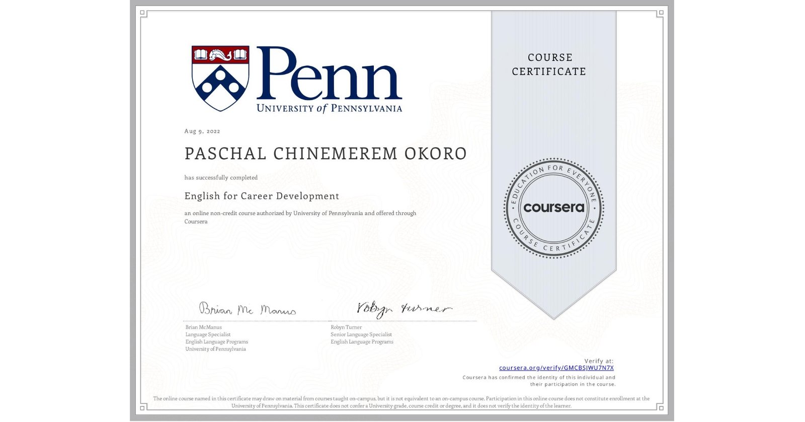 English for Career Development Certificate